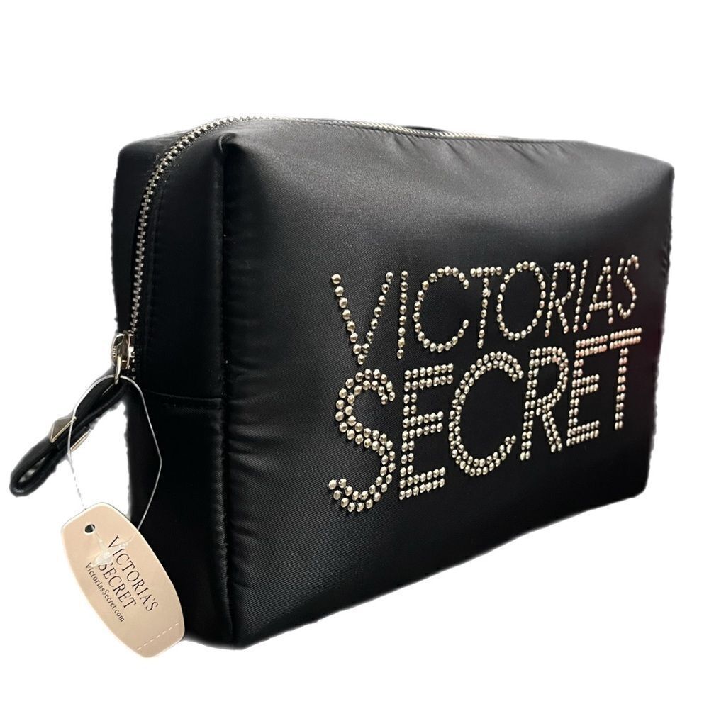 Victorias Secret Beauty Cosmetic Makeup Bag Black Rhinestone Bling